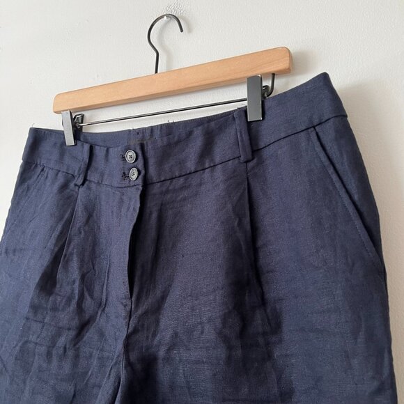 Talbots Navy Blue 100% Linen Shorts Women's Size 14 Petite - Picture 2 of 6